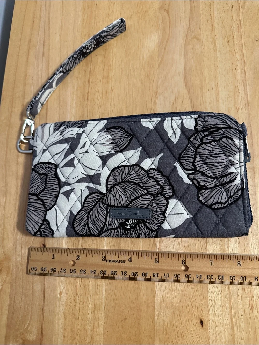 Vera Bradley Gray and White Floral Wristlet Phone Wallet